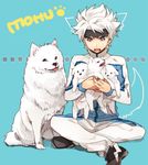  bad_id bad_pixiv_id dog earth_eleven headband ibuki_munemasa inazuma_eleven_(series) inazuma_eleven_go inazuma_eleven_go_galaxy jacket jaenbba male_focus open_mouth paw_print puppy purple_eyes simple_background sitting solo tongue track_jacket white_hair 