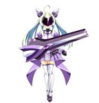  1girl ahoge amakubo_yuri bare_shoulders blonde_hair boots breasts clenched_hand closed_mouth covered_eyes detached_sleeves dress exs-tia_flora facing_viewer full_body gloves gun headgear highres holding holding_gun holding_weapon kouyoku_senki_exs-tia long_hair magical_girl mecha_musume puffy_sleeves purple_dress purple_gloves shoes sidelocks skirt solo standing straight-on tachi-e thigh_boots thighhighs transparent_background twintails weapon white_thighhighs zesuto zettai_ryouiki 
