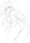  absurdres animal_ears ass bad_id bad_pixiv_id bunny_ears greyscale highres lineart long_hair looking_at_viewer looking_back miu_(angelo_whitechoc) monochrome necktie panties reisen_udongein_inaba solo touhou underwear 