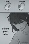  1alchemistart 1girl 1other androgynous deltarune eyelashes frown greyscale highres kris_(deltarune) monochrome noelle_holiday other_focus tareme weird_route_(deltarune) 