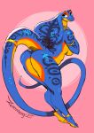 2025 accessory anklet anthro arched_back armlet bent_over bent_over_with_legs_held_straight blue_body blue_scales bracelet breasts butt cobra female furgonomics gold_(metal) gold_anklet gold_armlet gold_bracelet gold_jewelry gold_tail_ring hi_res jewelry leaning leaning_forward legs_together multicolored_body multicolored_scales nude nude_anthro nude_female reptile ring scales scalie signature smile snake solo tail tail_accessory tail_jewelry tail_ring three-quarter_view two_tone_body two_tone_scales yellow_body yellow_scales zaphira_(zummeng) zummeng