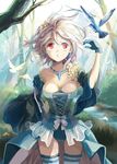  bare_tree bird dress flower gloves jewelry necklace original penta red_eyes short_hair solo thighhighs tree white_hair 