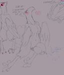 2025 anthro aroused avian beak big_beak biped bird blush blush_lines corvid corvus_(genus) crow dialogue digitigrade english_text eyelashes featureless_chest feet female feral fluffy fluffy_chest genitals head_tuft hug huge_hips hugging_another humanoid_genitalia humanoid_vulva in_heat long_neck multiple_images navel non-mammal_navel non-mammal_vulva oscine passerine pepper_(proxicute) pink_eyes proxicute salt_(drawtheuniverse) sketch slim_female small_waist smile solo talons text thick_thighs toes tuft vulva wide_hips winged_arms wings