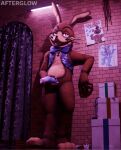 3d_(artwork) absurd_res afterglownsfw anthro bodily_fluids bottomless bottomless_anthro bottomless_male bow_tie box brick_wall buckteeth clothed clothing container digital_media_(artwork) five_nights_at_freddy&#039;s five_nights_at_freddy&#039;s:_help_wanted genital_fluids genitals gift_box glitchtrap hand_on_penis hi_res holding_penis lagomorph leporid looking_at_viewer male mammal open_clothing open_shirt open_topwear penis precum precum_on_penis purple_clothing purple_penis purple_shirt purple_topwear rabbit scottgames shirt smile smiling_at_viewer solo standing star_print stitch_(sewing) teeth topwear unusual_anatomy unusual_genitalia unusual_penis wall_(structure) watermark whiskers