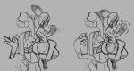 absurd_res angry anthro bangs big_butt breasts butt butt_slap carrying_another dorkusprimearts duo female fist generation_1_pokemon generation_4_pokemon gia_(ninjawithashovel) grin hi_res hybrid_pokemon male male/female manya_(dorkusprimearts) monochrome nintendo pikachu pokemon pokemon_(species) riolu sketch slap small_breasts smile smug spank_marks spanking tongue tongue_out weavile