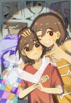  2024 3boys ;d ^_^ absurdres aged_down arm_around_neck aubrey_(faraway)_(omori) aubrey_(omori) bailan1130 bare_arms bare_shoulders basil_(faraway)_(omori) basil_(omori) black_eyes blush bright_pupils brown_hair checkered_clothes clenched_teeth closed_eyes collarbone colored_skin double-parted_bangs film_grain fingernails grey_background grin hair_behind_ear hair_between_eyes hand_on_another&#039;s_head hand_on_another&#039;s_shoulder hero_(faraway)_(omori) hero_(omori) highres kel_(faraway)_(omori) kel_(headspace)_(omori) kel_(omori) looking_at_viewer male_focus mari_(omori) mari_(spirit)_(omori) multiple_boys multiple_persona omori one_eye_closed orange_tank_top pointing pointing_at_another purple_hair red_shirt shirt short_hair short_sleeves simple_background smile spoilers sunny_(omori) t-shirt tank_top tearing_up teeth time_paradox upper_body v-shaped_eyebrows white_pupils white_skin 