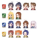  6+girls absurdres ahoge akizuki_ritsuko amami_haruka antenna_hair black_eyes black_hair black_robe blonde_hair blue_eyes blue_hair blue_necktie braid brown_eyes brown_hair chiwawa174 closed_eyes closed_mouth collared_shirt curtained_hair diagonal-striped_clothes diagonal-striped_necktie fang futami_ami futami_mami ganaha_hibiki glasses green_eyes green_necktie grey_hair grin gryffindor hagiwara_yukiho hair_intakes hair_ribbon harry_potter_(series) highres hogwarts_school_uniform hoshii_miki hufflepuff idolmaster idolmaster_(classic) kikuchi_makoto kisaragi_chihaya long_hair minase_iori miura_azusa multiple_girls necktie no_hairband open_mouth orange_hair ponytail purple_eyes ravenclaw red_necktie red_ribbon revision ribbon robe school_uniform semi-rimless_eyewear shijou_takane shirt short_hair side_ponytail simple_background slytherin smile striped_clothes takatsuki_yayoi twin_braids twintails under-rim_eyewear white_background wizarding_world yellow_necktie 