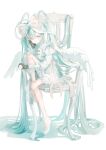  1girl alternate_hair_color angel angel_wings bow chair classic_lolita cute_x_subculture_hatsune_miku_design_contest doll_joints dress fashion frilled_dress frills hair_bow halo hashtag-only_commentary hatsune_miku highres joints lolita_fashion long_hair looking_at_viewer shoes sitting solo utsusemi_1024 very_long_hair vocaloid white_bow white_dress white_hair white_shoes white_theme wings 