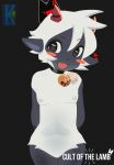 2025 2_horns anthro black_background blush bovid caprine collar collar_only cult_of_the_lamb digital_drawing_(artwork) digital_media_(artwork) featureless_crotch hair heart_symbol hi_res horn kittem4 lamb_(cult_of_the_lamb) male male_anthro mammal massive_monster_(studio) nude nude_male open_mouth open_smile sheep simple_background smile solo white_body white_hair