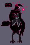 anthro arm_tuft avian beak belt big_beak big_hands biped bird black_body black_clothing black_feathers black_robe blush blush_lines breath chest_tuft clothing corvid corvus_(genus) crow dialogue digitigrade english_text eyelashes eyes_closed feathers featureless_chest feet female flower_symbol flustered_female genitals heart_symbol hearts_around_head hip_tuft hood_down hooded_robe huge_hands humanoid_genitalia humanoid_vulva laugh long_eyelashes motion_lines non-mammal_vulva open_mouth oscine outline passerine pepper_(proxicute) pink_outline proxicute robe shoulder_tuft simple_background skull_accessory slim_female small_waist smile solo speech_bubble tail tail_motion tailwag talons text thick_thighs toes tongue tuft vulva wasp_waist white_tongue wide_hips winged_hands