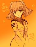  :o bodysuit character_name min-naraken misaki_yuria monochrome orange_(color) sketch solo star twintails uchuu_senkan_yamato uchuu_senkan_yamato_2199 