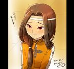  androgynous brown_hair headband inazuma_eleven_(series) inazuma_eleven_go jacket kurosaki_makoto long_hair male_focus mizuhara_aki pillarboxed red_eyes seidouzan seidouzan_track_jacket smile solo track_jacket upper_body 