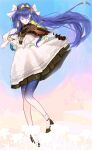  1girl absurdres black_shoes blonde_hair blue_background blue_hair bow_(music) closed_eyes colored_inner_hair dress floating_hair foot_up full_body gloves gradient_background gradient_hair hair_intakes high_heels highres holding holding_bow_(music) holding_instrument holding_violin instrument juliet_sleeves long_hair long_sleeves multicolored_hair music oakiee playing_instrument puffy_sleeves reverse:1999 shoes short_dress smile socks solo standing standing_on_one_leg starry_skin very_long_hair violin voyager_(reverse:1999) white_dress white_gloves white_socks yellow_background 