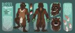 animal_genitalia anthro arm_tuft bared_teeth black_nose brown_body brown_fur cheek_tuft crotch_tuft erection eyes_closed facial_tuft fangs fingerpads front_view fully_sheathed fur genitals green_eyes green_pawpads grin gulonine hi_res male male_anthro mammal model_sheet mouth_closed mustelid musteline nude pawpads penis penis_tip pink_penis rear_view sheath shoulder_tuft smile solo standing striped_arms teeth tuft wolverine yookie