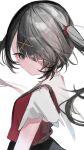  1girl absurdres ame-chan_(needy_girl_overdose) black_eyes hair_ornament hair_over_one_eye highres looking_at_viewer looking_back mika3kami needy_girl_overdose red_shirt shirt short_twintails sidelocks skirt solo suspender_skirt suspenders twintails upper_body winged_sleeves x_hair_ornament 