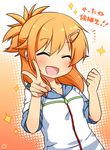  :d ^_^ bad_id bad_pixiv_id blush clenched_hand closed_eyes hair_ornament hairclip hood hood_down hoodie open_mouth orange_hair original ponytail ringo_yuyu short_hair smile solo sparkle v 
