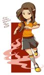  armband brown_hair full_body inazuma_eleven_(series) inazuma_eleven_go kurosaki_makoto long_hair male_focus mizuhara_aki red_eyes seidouzan seidouzan_soccer_uniform simple_background soccer_uniform solo sportswear translation_request white_background 