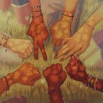  6+girls applejack black_skin colored_skin depresed-duck fluttershy highres mane_six_(my_little_pony) multiple_girls my_little_pony my_little_pony:_equestria_girls my_little_pony:_friendship_is_magic on_grass on_ground pink_nails pinkie_pie rainbow_dash rarity_(equestria_girls) rarity_(my_little_pony) sci-twi seiza sitting sunset_shimmer twilight_sparkle 