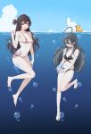  ... 2girls :d ahoge air_bubble barefoot bikini black_bikini black_choker black_hair blue_sky blush breasts bubble bygin chinese_text choker cleavage cloud collarbone commentary_request day hair_between_eyes highres kimishima_ayano legs long_hair looking_at_viewer medium_breasts multiple_girls navel ocean open_mouth outdoors partially_submerged partially_underwater_shot rubber_duck side-tie_bikini_bottom sky smile spoken_ellipsis standing standing_on_one_leg submerged suou_yuki swimming swimsuit thighs toes tokidoki_bosotto_roshia-go_de_dereru_tonari_no_alya-san 