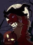 anthro aomamesbeast asian_mythology blonde_hair claws clothing digital_drawing_(artwork) digital_media_(artwork) dragon east_asian_mythology eastern_dragon fluffy fluffy_ears fluffy_hair food fruit fur hair halloween hat headgear headwear holidays jack-o&#039;-lantern looking_at_viewer male mammal moon multicolored_body multicolored_fur mythological_creature mythological_scalie mythology night plant pumpkin purple_eyes red_body red_hair scalie smile solo tail teeth tuft two_tone_body two_tone_fur vitamin_c_(forwardpickup) whiskers yellow_body yellow_fur