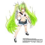  bone claw_(weapon) copyright_name green_hair hair_ornament hairclip ken_(fkenorat) kousoku_kidou_avatar_drive long_hair midriff mouth_hold navel navel_piercing piercing red_eyes short_shorts shorts solo teeth twintails weapon white_background 