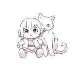  animalization bang_dream! bang_dream!_it&#039;s_mygo!!!!! blue_eyes cat character_doll doll earrings gganchan greyscale heart jacket jewelry kaname_raana looking_at_viewer monochrome no_humans pink_eyes raana_the_cat sitting spoken_heart takamatsu_tomori 