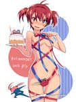  birthday blush breasts cake dated food futaba_aoi_(vividred_operation) hair_bobbles hair_ornament happy_birthday isshiki_akane isshiki_momo looking_at_viewer michairu multiple_girls naked_ribbon red_hair ribbon scrunchie short_hair small_breasts smile tomato track_suit twintails vividred_operation 