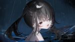  :d afloat ame-chan_(needy_girl_overdose) atmospheric_perspective black_eyes boat bra_strap dark hair_ornament hair_over_one_eye highres in_water looking_at_viewer looking_back mika3kami multiple_scars needy_girl_overdose open_mouth rain scar scar_on_arm self-harm_scar short_twintails sidelocks smile twintails watercraft waves wrist_cutting x_hair_ornament 