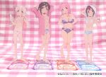  4girls bare_legs barefoot blue_panties bow bow_panties bra breasts brown_hair cleavage closed_mouth copyright_notice dress_shirt highres hozuki_kaede hozuki_momiji large_breasts lingerie long_hair multiple_girls navel official_art onii-chan_wa_oshimai! open_clothes open_mouth open_shirt oyama_mahiro oyama_mihari panties pink_eyes pink_hair pink_panties pink_shirt shirt small_breasts standing stomach topless_female towel towel_on_head underwear underwear_only 