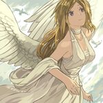  angel_wings bad_id bad_pixiv_id bird blonde_hair blue_eyes dress ehekatl_of_luck elona goddess harusame_(rueken) long_hair sash solo wings 