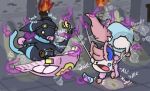 ambris_(budzisfun) baby_powder badge bdsm black_body black_fur blue_diaper blue_eyes blue_markings bondage booties bound clothing clothing_theft crying_out dialogue diaper disembodied_hand dungeon duo eeveelution emma_(budzisfun) eyewear eyewear_on_head female feral fur generation_2_pokemon generation_6_pokemon ghost_hand goggles goggles_on_head held_by_legs held_by_tail held_up hoodie locked_diaper magic_hands male male/female markings nintendo object_in_mouth onomatopoeia pacifier pacifier_in_mouth panicked_look panicking pink_body pink_diaper pink_fur pokemon pokemon_(species) satchel scarf shiny_pokemon snailpants sound_effects stealing sylveon text topwear torch trap_(contrivance) umbreon whining white_body white_fur yellow_eyes