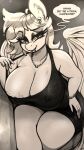 absurd_res anthro areola areola_slip bat_pony big_breasts breasts clothing dress ear_piercing ear_ring english_text equid fan_character fangs female flashing flashing_breasts hair hasbro hi_res huge_breasts jewelry long_hair mammal my_little_pony necklace piercing racket_rhine replica_(artist) ring_piercing solo teeth text wings