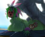beach beach_towel big_breasts big_butt blaster_master blush bodily_fluids breasts butt cervical_penetration cum cum_in_uterus cum_in_vagina cum_inside cumshot duo ejaculation elemental_creature elemental_humanoid female female_penetrated flora_fauna flower for_a_head from_behind_position genital_fluids green_body hi_res huge_breasts humanoid internal internal_vaginal kanna_(blaster_master) lying male male/female male_penetrating male_penetrating_female mdthetest object_head on_front penetration penile penile_penetration penis_in_vagina plant plant_humanoid plant_pot prone_bone_position sex smile speed_bump_position tail towel uterus vaginal vaginal_penetration