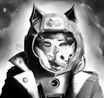  animal_ears bad_id bad_tumblr_id bomber_jacket cat cat_ears fake_animal_ears freckles greyscale grin hair_ornament hairclip helmet jacket monochrome original reavz smile 