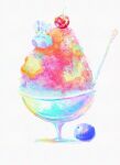  2boys cherry closed_eyes copy_ability food fruit gooey_(kirby) ice_kirby kirby kirby_(series) looking_at_food minya_(minyamokarva) multiple_boys shaved_ice sitting sleeping spoon star_(symbol) white_background 
