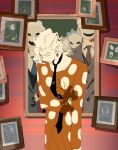  3boys 3others black_necktie black_vest blood blood_on_clothes blue_necktie brown_necktie collared_shirt cowboy_shot drawing_(object) formal_clothes giorno_giovanna guido_mista jacket jojo_no_kimyou_na_bouken looking_at_viewer male_focus mask multiple_boys multiple_others necktie painting_(object) pannacotta_fugo pants picture_frame portrait_(object) red_eyes red_jacket red_pants red_suit shirt short_hair silk spider_web ssyoukyo_sori suit suit_jacket upper_body vento_aureo vest white_hair white_shirt 