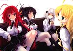  4girls absurdres asia_argento blonde_hair blue_eyes high_school_dxd highres himejima_akeno long_hair multiple_girls red_hair rias_gremory toujou_koneko white_hair wink 