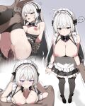  ... 1boy 1girl absurdres ahoge apron black_eyes black_thighhighs breasts breasts_out cleavage closed_mouth commission cum cum_in_mouth cum_in_pussy cum_overflow fellatio grey_hair haembeogeokseu highres holding_another&#039;s_wrist large_breasts long_hair looking_at_viewer multiple_views nipples open_mouth oral original paizuri purple_eyes second-party_source sex skindentation spoken_ellipsis thighhighs vaginal white_apron white_wrist_cuffs wrist_cuffs 