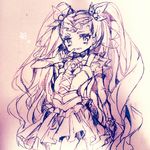  :d finger_to_mouth long_hair milk_(yes!_precure_5) milky_rose mimino_kurumi monochrome open_mouth precure simple_background sketch smile solo traditional_media yes!_precure_5 yes!_precure_5_gogo! yuucho_(cololal) 