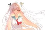  :d ahoge ascot atri atri-my_dear_moments- blush closed_eyes dress highres looking_at_viewer open_mouth red_ascot red_eyes sailor_collar sailor_dress simple_background smile solo white_dress white_sailor_collar ze_ping45283 