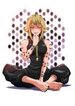  absurdres barefoot blonde_hair blush bracelet braid capri_pants feet finger_to_mouth highres indian_style jewelry long_hair looking_at_viewer magion02 medusa_gorgon pants sitting soles soul_eater tattoo toenail_polish toes yellow_eyes 