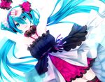  7th_dragon_(series) 7th_dragon_2020 7th_dragon_2020-ii aqua_eyes aqua_hair armpits arms_up bad_id bad_pixiv_id dress hatsune_miku long_hair nail_polish pale_skin solo thighhighs twintails very_long_hair vocaloid white_background yuu_akane 