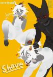 2025 2_horns 3_eyes anthro black_body black_fur blush bovid caprine cheek_tuft cult_of_the_lamb digital_drawing_(artwork) digital_media_(artwork) domestic_cat duo facial_tuft featureless_crotch felid feline felis fur hair head_tuft heart_symbol hi_res horn kittem4 lamb_(cult_of_the_lamb) male male_anthro mammal massive_monster_(studio) multi_eye narinder nude_male red_eyes sheep simple_background sitting tuft white_body white_hair yellow_background