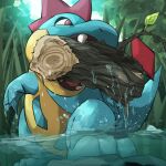 2025 3_toes 4_fingers absurd_res ambiguous_feral ambiguous_gender biped bite blue_body blue_scales blue_tail crocodilian croconaw day feet feral fingers generation_2_pokemon hi_res light lighting log multicolored_body multicolored_scales nintendo open_mouth outside partially_submerged plant pokemon pokemon_(species) pupils red_body red_eyes red_scales reeds reptile rock scales scalie semi-anthro shaded sharp_teeth slit_pupils snout solo spicyichizo standing sunlight swamp tail tapering_tail teeth toes water wet wood yellow_body yellow_scales
