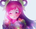 1girl bare_shoulders blush bow bowtie butterfly_earrings butterfly_hair_ornament collarbone cure_dream dot_nose earrings eyelashes frilled_shirt frills green_brooch hair_ornament hair_rings jewelry long_hair looking_ahead magical_girl nachuchoco open_mouth outstretched_hand pink_bow pink_bowtie pink_eyes pink_hair precure shirt sleeveless sleeveless_shirt solo sparkle tareme upper_body very_long_hair white_arm_warmers white_background yellow_shirt yes!_precure_5 yumehara_nozomi 