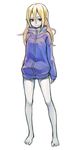  arm_behind_back barefoot blonde_hair elf fkey jacket long_hair original pointy_ears red_eyes simple_background sketch smile solo standing white_background white_skin 
