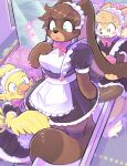 2025 avian beak blush bow_ribbon canid canine chocobo clothing detailed_background dress_up erakir female femboy final_fantasy fox frilly frilly_clothing happy heart_symbol hi_res high-angle_view kemono khloe_prower lagomorph leporid long_ears macro maid_headdress maid_uniform male mammal pawberry rabbit road smile sparkles square_enix uniform
