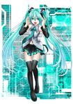  aqua_eyes aqua_hair bad_id bad_pixiv_id boots detached_sleeves hatsune_miku headset highres kuromayu long_hair navel necktie open_mouth skirt solo thigh_boots thigh_gap thighhighs twintails very_long_hair vocaloid 