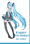  blue_eyes blue_hair character_name detached_sleeves happy_birthday hatsune_miku highres long_hair matcha_(1254422375) necktie pigeon-toed skirt solo thighhighs twintails very_long_hair vocaloid white_background 