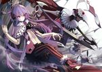  animal_ears asymmetrical_clothes bad_id bad_pixiv_id banned_artist bunny_ears capelet doll doll_joints headphones long_hair monster navel original pantyhose purple_eyes purple_hair scythe skeleton striped striped_legwear takagi_kyousuke teardrop vertical-striped_legwear vertical_stripes 